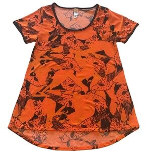 Lularoe Orange & Black Halloween Bird Tee Shirt XXS Stretches